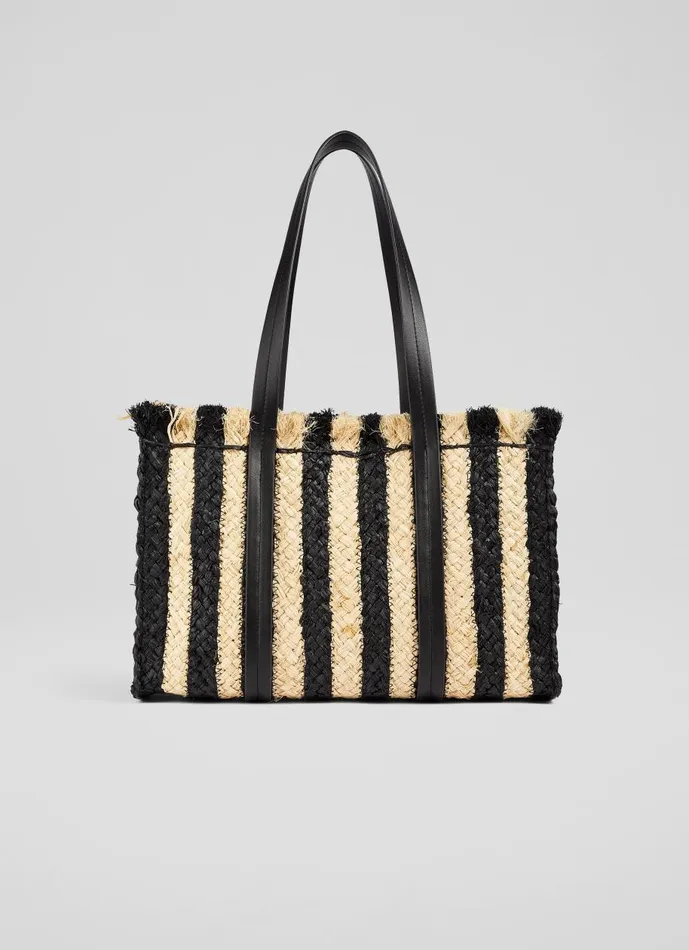 Women Tote Bags LKBennett Nala Black And Natural Striped Raffia Tote Bag Women Tote Bags LKBennett Nala Black And Natural Striped Raffia Tote Bag