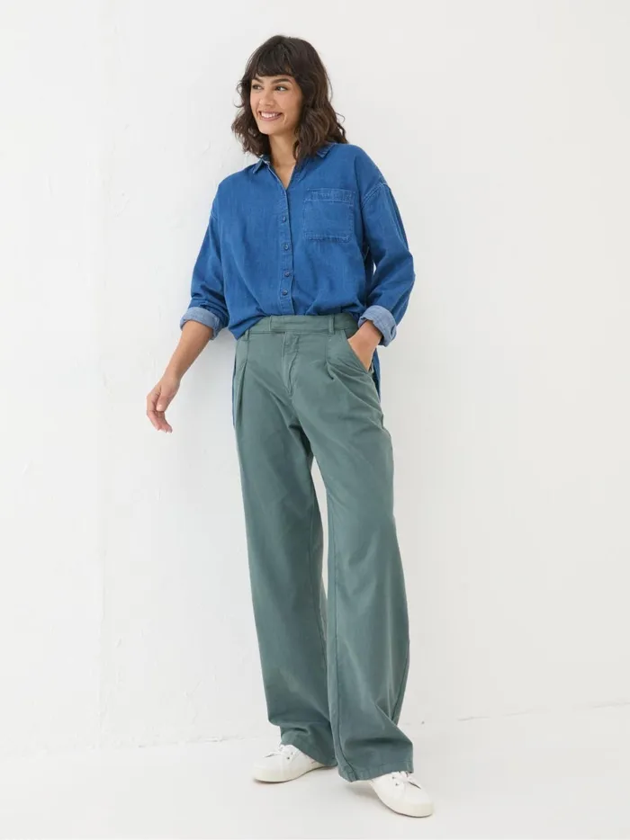 Women Trousers and Leggings Fat Face Saffron Blue Wide Leg Twill Trousers