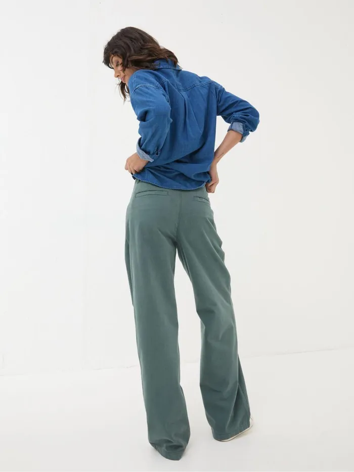 Women Trousers and Leggings Fat Face Saffron Blue Wide Leg Twill Trousers