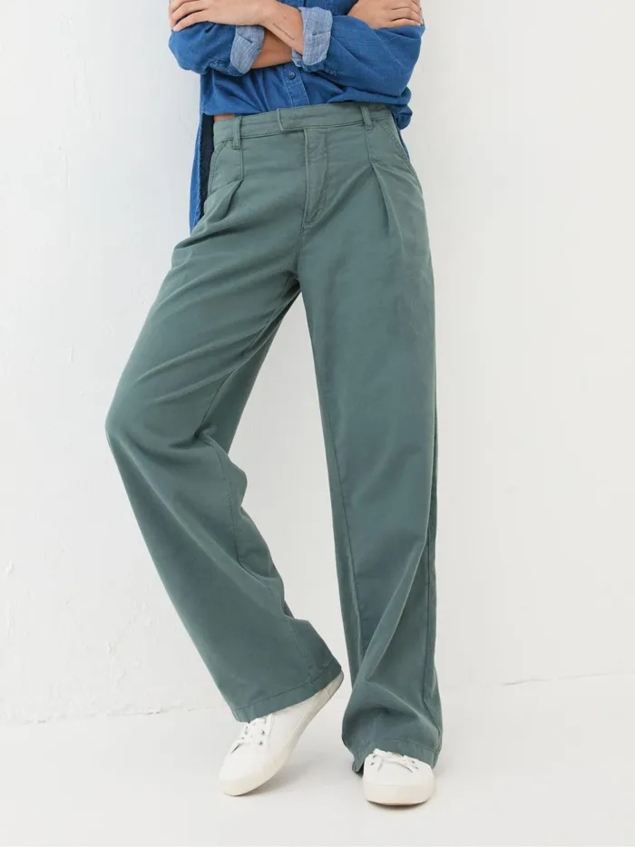 Women Trousers and Leggings Fat Face Saffron Blue Wide Leg Twill Trousers