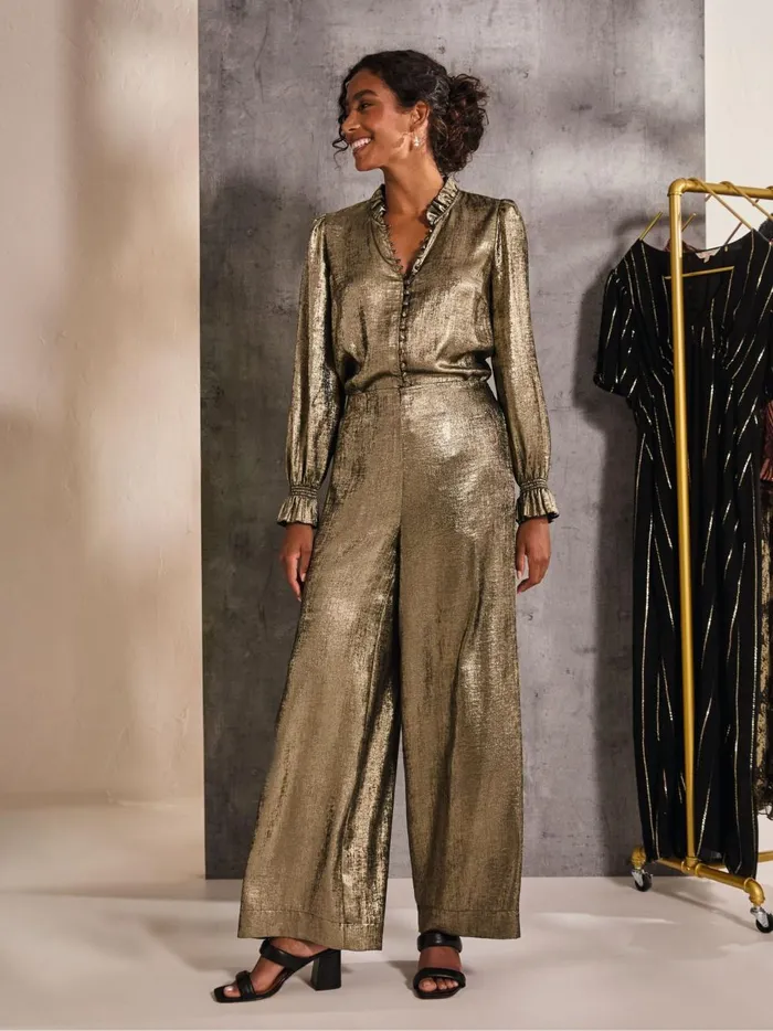 Women Trousers and Leggings Fat Face Sofia Gold Metallic Trousers