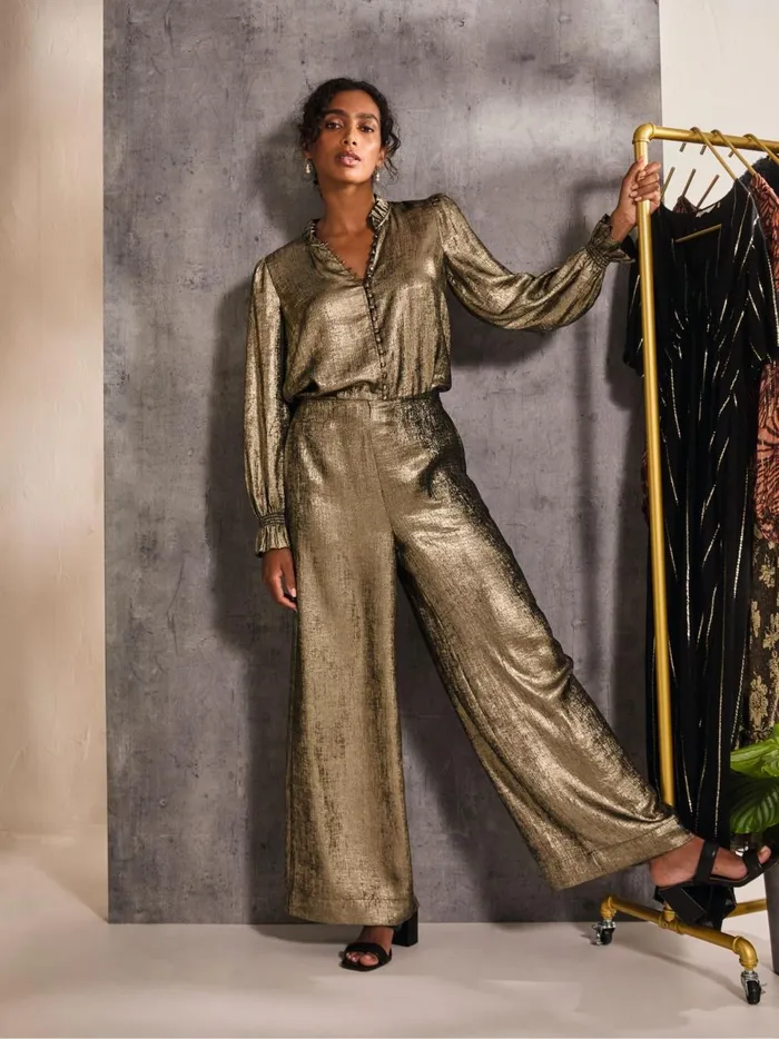 Women Trousers and Leggings Fat Face Sofia Gold Metallic Trousers