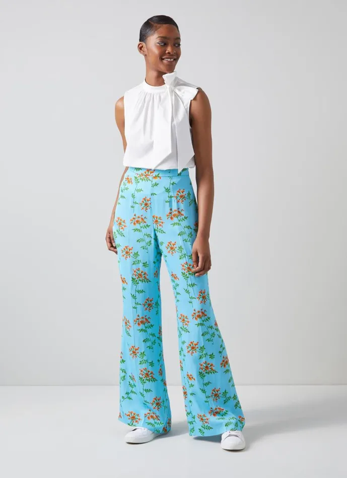 Women Trousers LKBennett Esme Blue Valerian Floral Print Trousers Blue