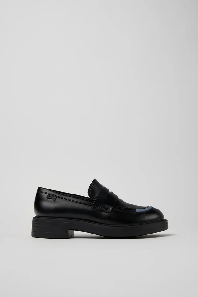 Women Twins Black Leather Loafers Camper Formal Shoes