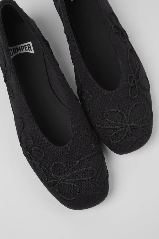 Women Twins Black Textile Ballerinas Camper Ballerinas