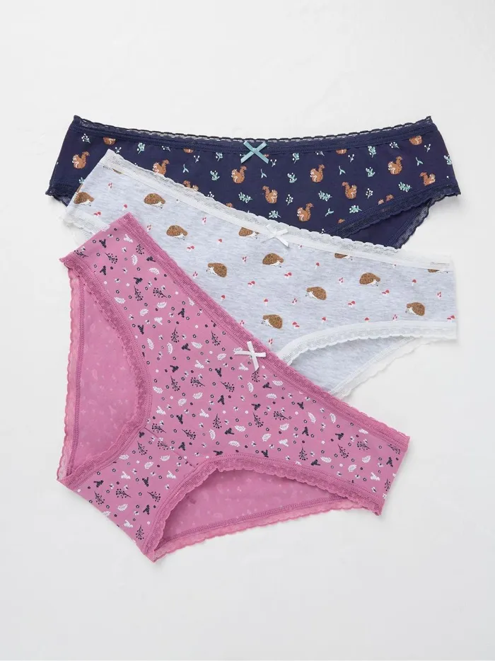 Women Underwear Fat Face Multi Woodland Mini Knickers 3 Pack