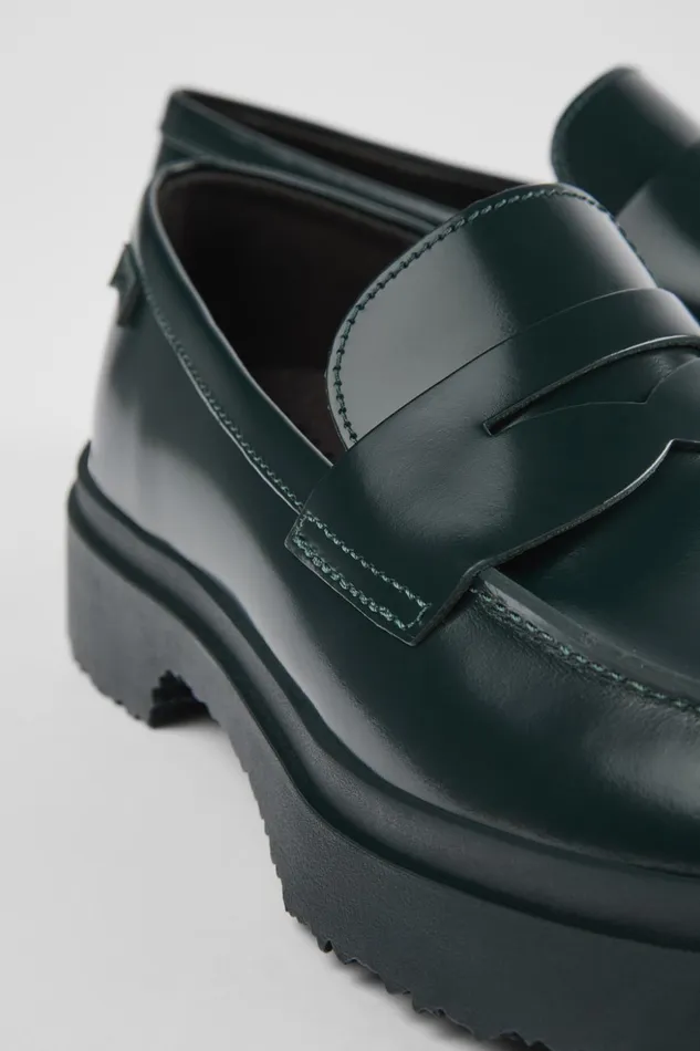 Women Walden Green Leather Loafers Camper Formal Shoes Women Walden Green Leather Loafers Camper Formal Shoes