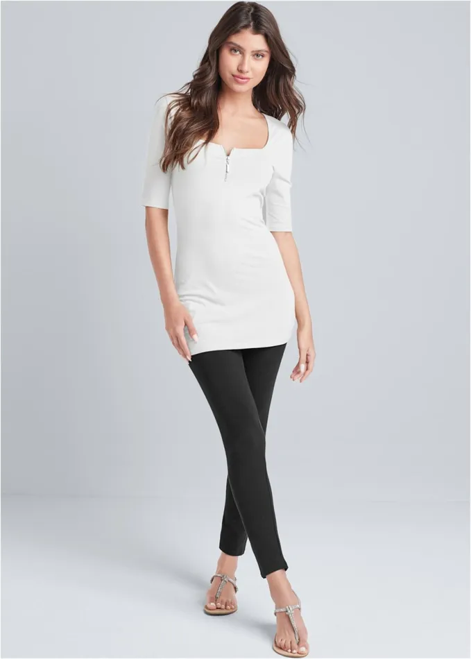ZIP UP LONG AND LEAN TEE White Women VENUS Casual Tops ZIP UP LONG AND LEAN TEE White Women VENUS Casual Tops