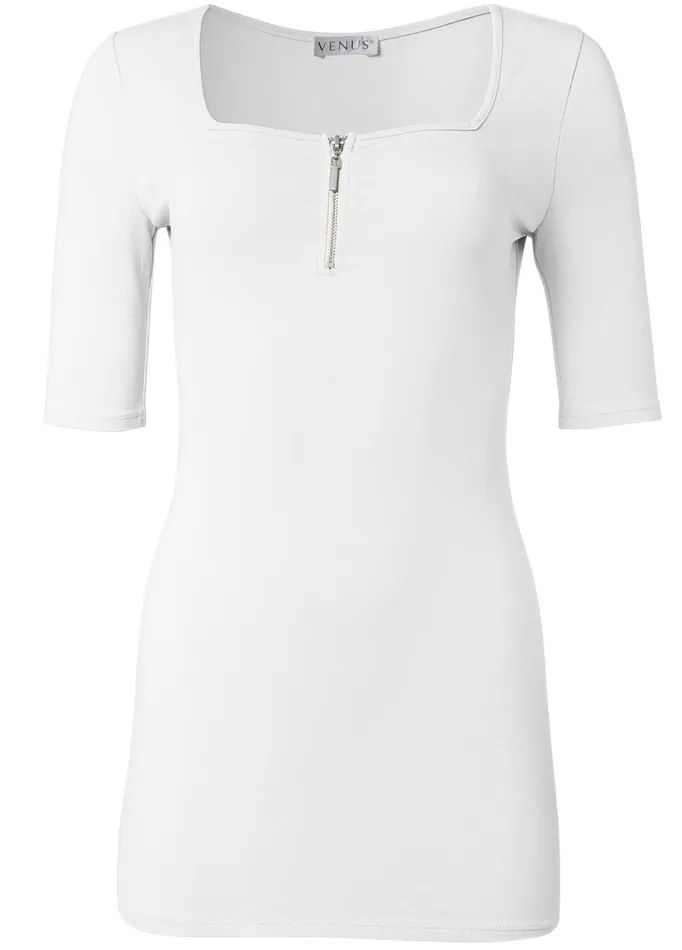 ZIP UP LONG AND LEAN TEE White Women VENUS Casual Tops ZIP UP LONG AND LEAN TEE White Women VENUS Casual Tops